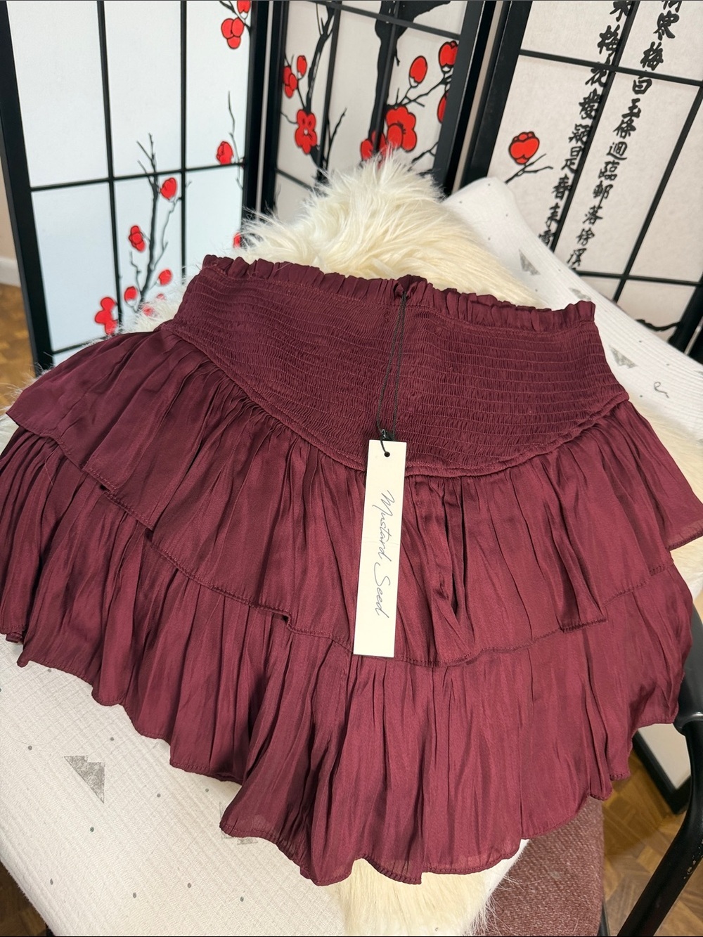 Mustard Seed Burgundy Tiered Smocked Skirt